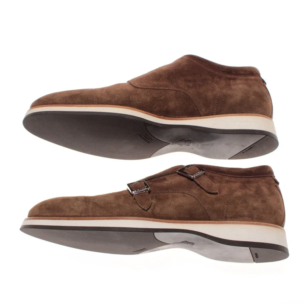 Di Bianco NWD Double Monk Strap Dress Shoes Size 9 US in Brown Suede